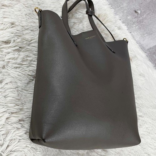 Saint Laurent Leather 2-way Shoulder Bag Shopping Gray Tote Bag With Charm Logo - Picture 4 of 10