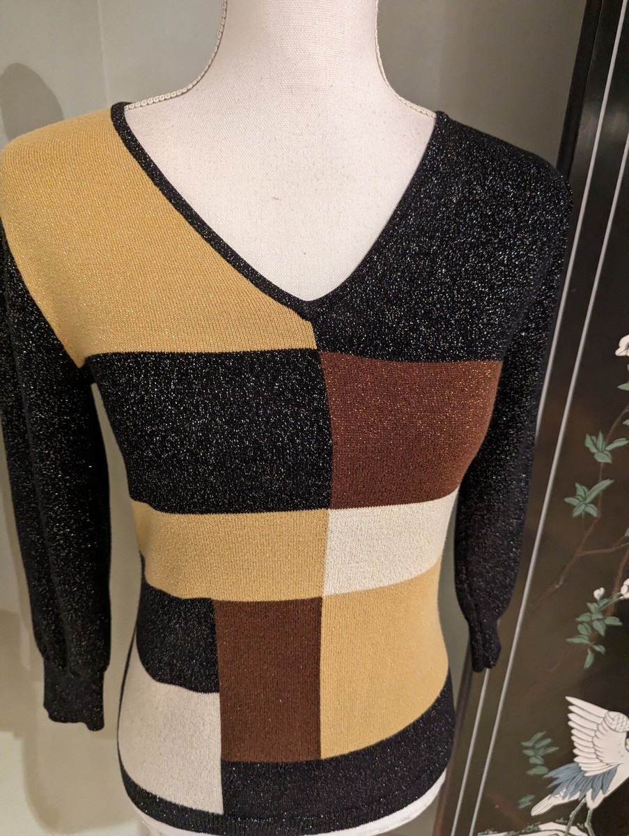 90s/Y2K Monica Gellar FRIENDS Colorblock Metallic Sweater Top
