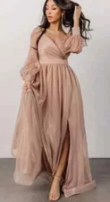 NEW Baltic Born Octavia Shimmer Long Sleeve Maxi Dress Blush Pink Size 3X