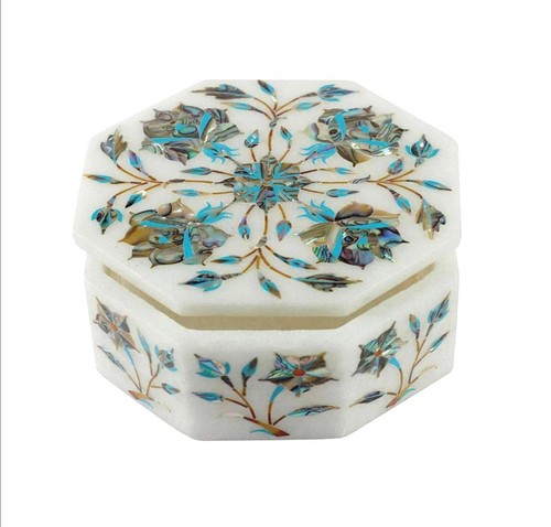 Marble Jewelry Box Abalone Shell Inlay Work Multi Purpose Box with ...