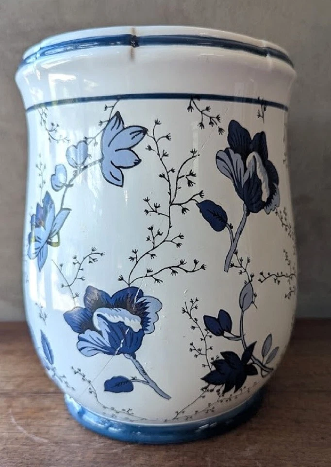 De colección Waverly Old Lyme Cesta de Residuos de Baño Azul y Blanco Floral DEFECTOS LEER Foto 2 de 4