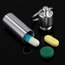 Survival Stainless Steel Case Waterproof Capsule Seal Bottle Container Keychain