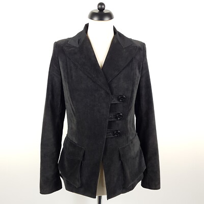 Airfield Blazer Damen Gr. 40 L Schwarz Samt Spitzkragen Jacke