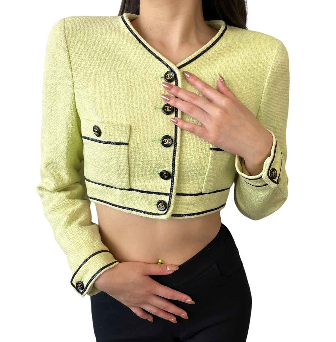 en milliard vinde krybdyr CHANEL Vintage 95P CC Logo Cropped Jacket #40 Button Green Black Cotton RankAB | eBay en milliard vinde krybdyr CHANEL Vintage 95P CC Logo Cropped Jacket #40 Button Green Black Cotton RankAB | eBay