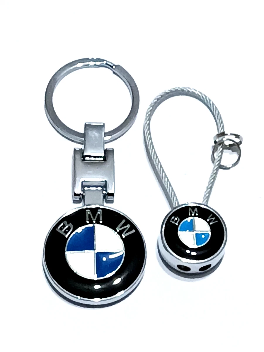 BMW METAL CHROME KEYRING KEYCHAIN KEYFOB WITH BLUE LOGO DOUBLE