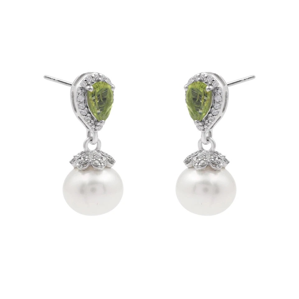 Weihnachtsgeschenk Perlen Ohrhänger 925 Sterling Silber Peridot Edelstein Sch... - Bild 2 von 3