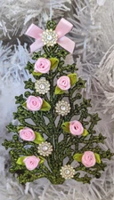 Shabby Victorian Chic Pink Roses Rhinestone Glitter Christmas Tree Ornament