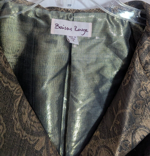 BAISERS ROUGE Metallic Brown Paisley Beaded Sequin Crop Jacket Size 8 S1 - Picture 5 of 7