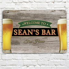 Insegna Bar Personalizzata - Bicchieri Birra Effetto Legno - Insegna Bar A4 Parete Metallo