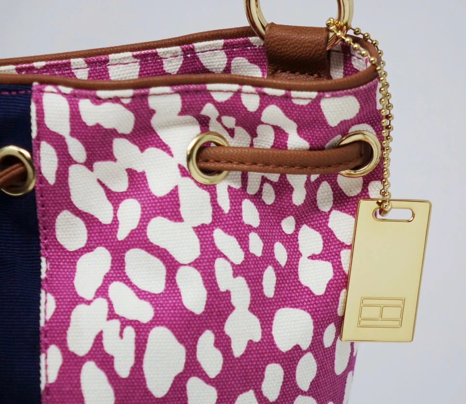 NEW Tommy Hilfiger Women's Pink White Canvas Dot Bucket Hobo Bag Handbag Purse - Image 4 of 4