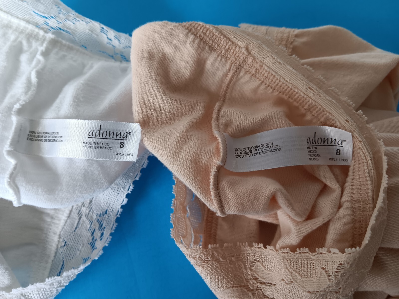 Vtg JC Penney Adonna Panties Briefs Sz 8 Nude & White Cotton Lace Trim