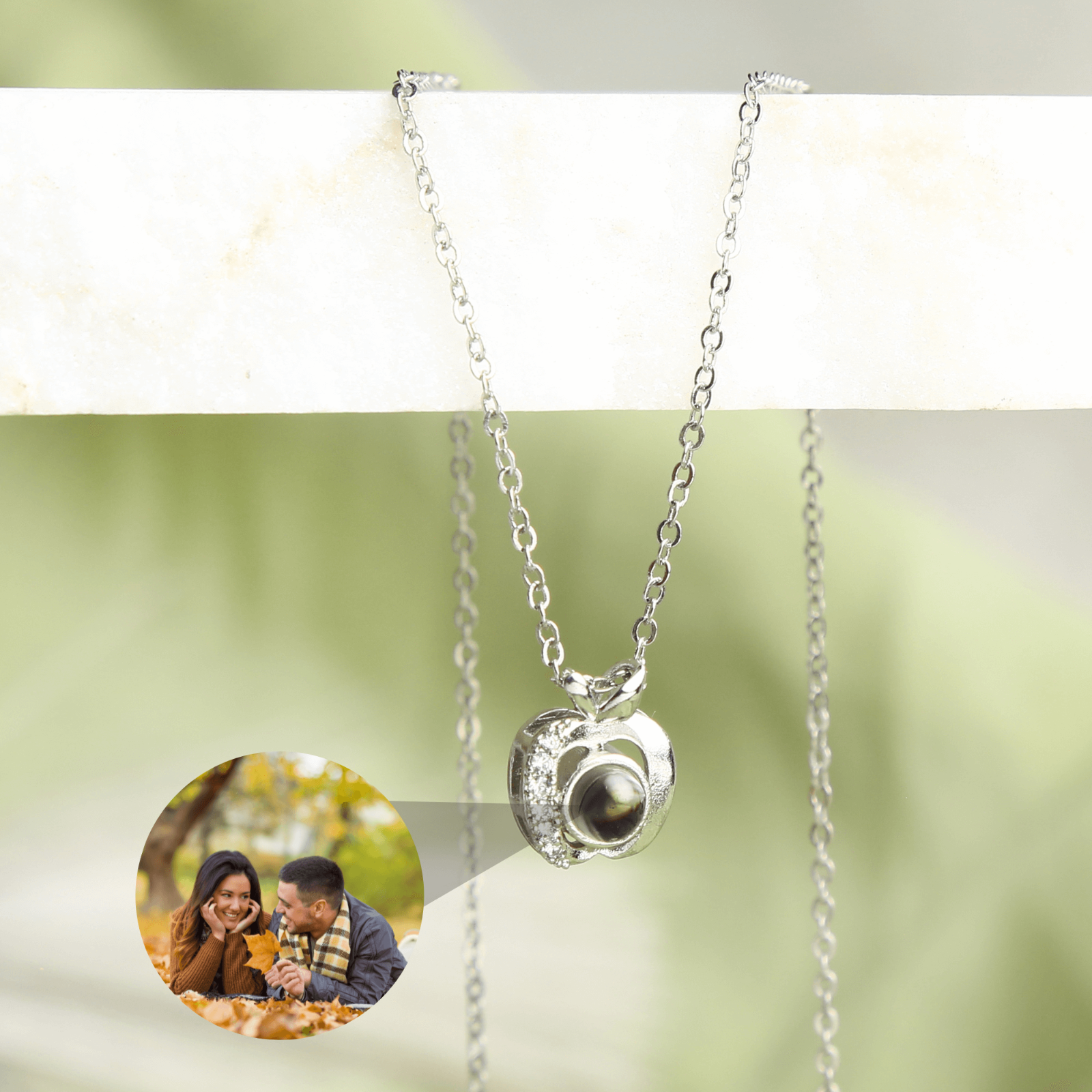 Apple Projection Necklace • Memorial Photo Necklace • Anniversary Gift for Mom
