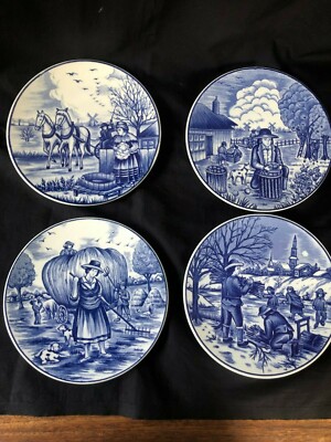 Set ROYAL DELFT blue white pottery seasons plates wall hanging