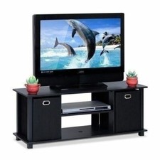 Soporte de TV de madera negro centro de entretenimiento almacenamiento multimedia 2 cajones de 37 pulgadas TV