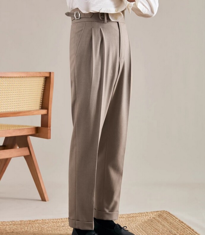 Men Retro Naples Pants High Waist Straight Trousers Business Casual Dress Pants