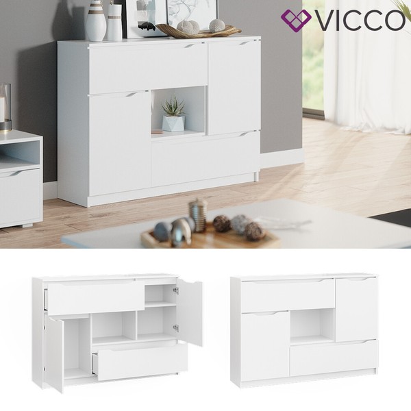 Kommode Sideboard Mehrzweckschrank Schrank 4 Schubladen 120 Cm Ruben Weiß Vicco-image