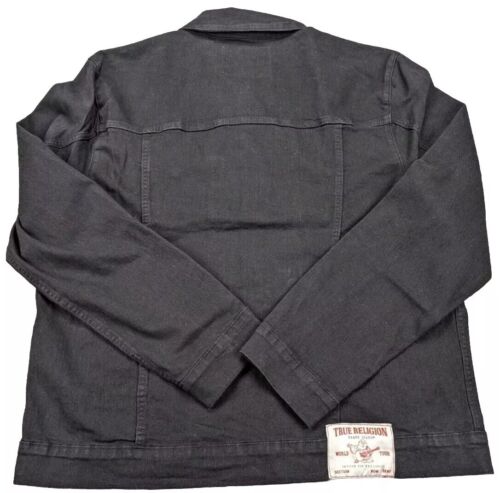 True Religion Black Trucker Denim Jean Jacket Mens XL $159 - Picture 2 of 7