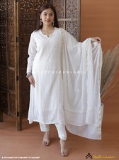Ethnic Wear White Mulmul Chanderi Chikankari Suit  Lucknowi Hand Embroidered