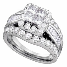 14kt White Gold Princess Diamond Halo Bridal Wedding Engagement Ring 3 Cttw