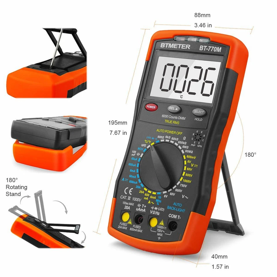 BTMETER Digital Messtechnik-Multimeter AC/DC 20A Amperemeter Voltmeter Multimete - Bild 4 von 4