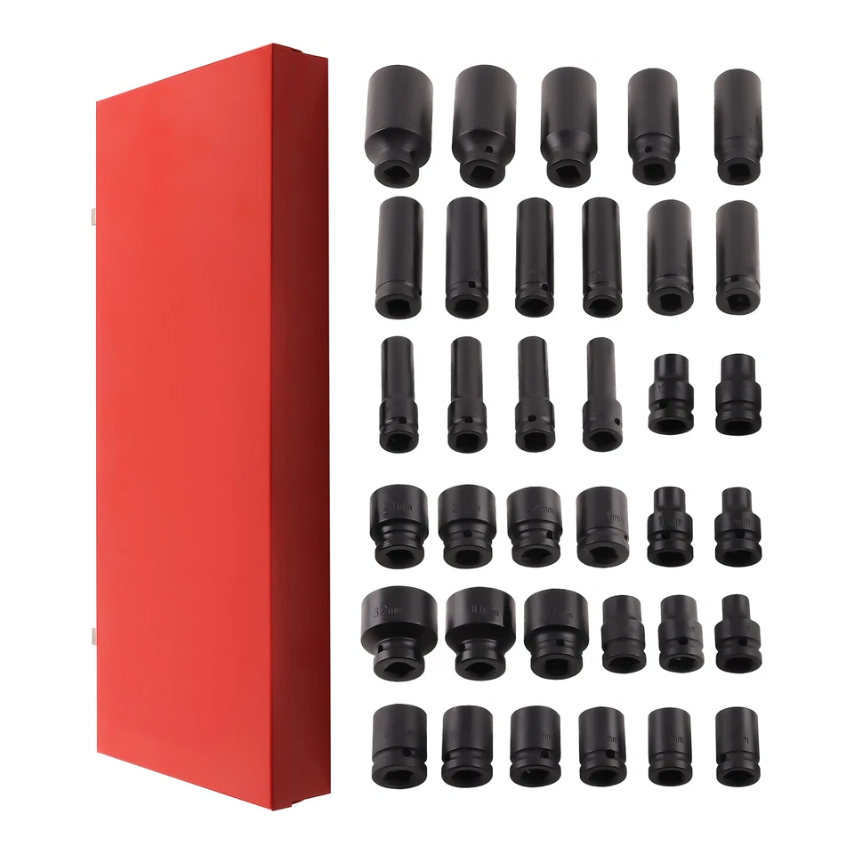 35PCS 1/2" Deep Impact Socket Set Drive 6 Point Metric Garage Tool  8 - 32mm - Image 2 of 4