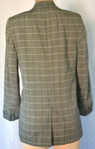 AKRIS Gray Wool Checked Long Folded Sleeves Pointed Collar Hidden Pocket Sz 10 - Picture 6 of 10