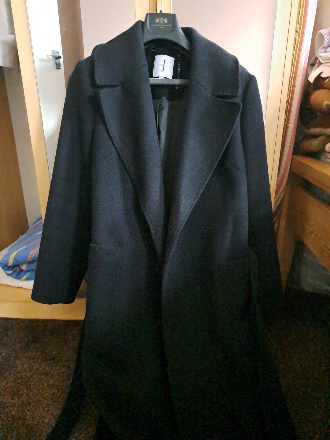 Debenham Jasper Conran Trench/Long Coat Wool Blend Black Size 16