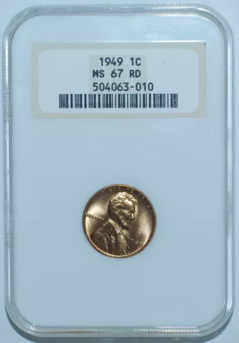 1949 NGC MS67RD Red Lincoln Cent Old Fatty Holder