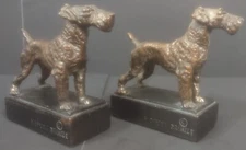 Vintage Pompeian Bronze Attentive Terrier Bookends 5.5"