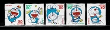 Japan 1997 Doraemon 80Y  Complete Used Set Sc# 2564-2568
