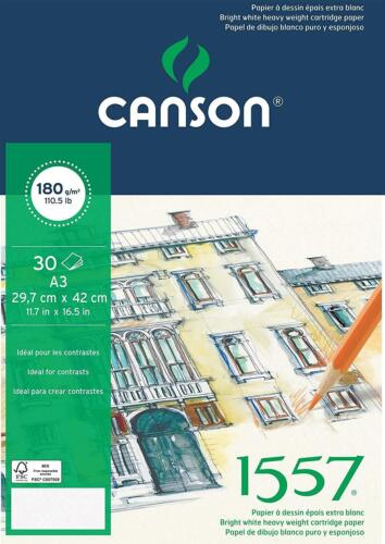 [Ref:C204127415] CANSON Bloc 30 Feuilles Papier Dessin "1557" A3 180 g Blanc Pur - Afbeelding 1 van 1