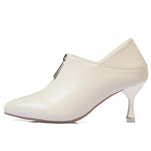 Women Short Booties Kitten Heel Pointy Toe Zip Up Work Office Ankle Boots Shoes