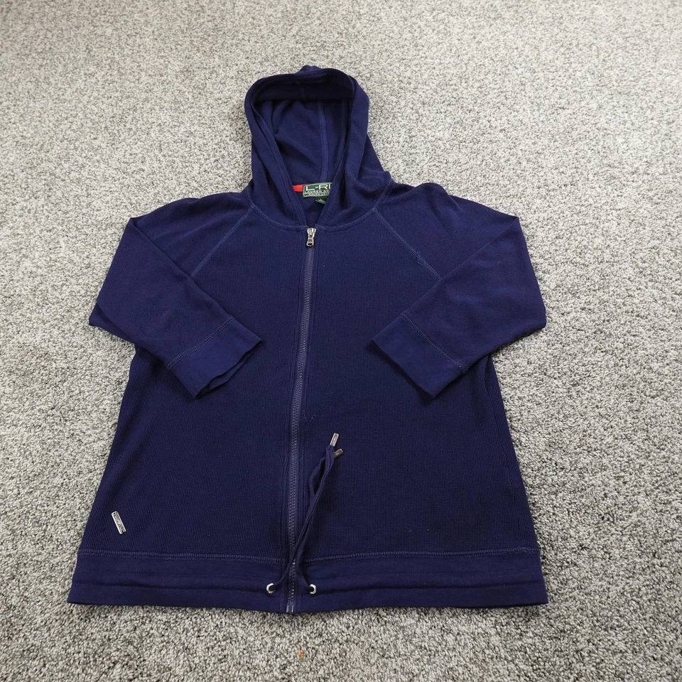 Ralph Lauren Sudadera con Capucha Mujer L Azul Cremallera Completa Tejido Waffle Chaqueta Térmica Sudadera Foto 2 de 4
