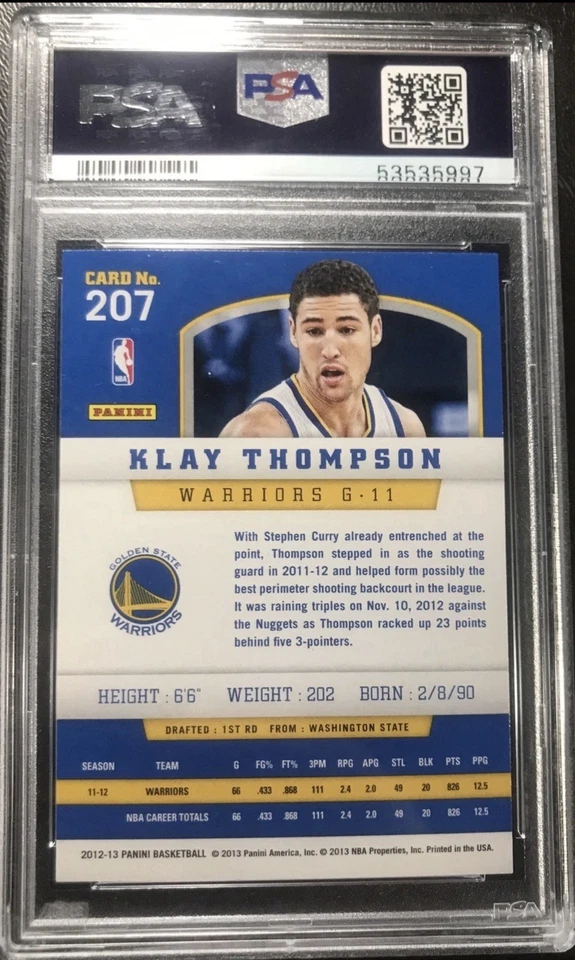 Klay Thompson Rookie 2012 Panini Basketball #207 RC SP GRADED PSA 10 GEM MINT - Image 2 of 2