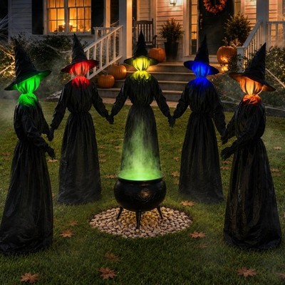 5PCS Halloween Witch Decorations - 4.26FT Light Up Witches with Multicolor Faces