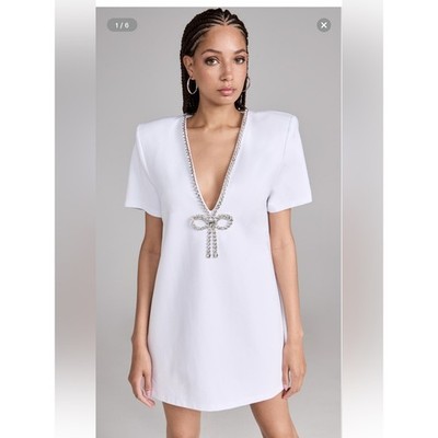 Area Crystal Bow Mini Dress White Size XS NWOT