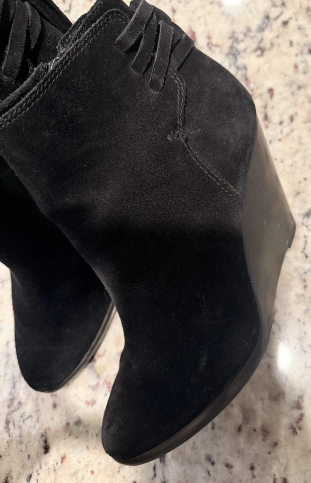 FRYE Cece Borla Encaje Cuña Botines Negro Gamuza Para Mujer 6.5M Botines Boho Cremallera Foto 4 de 4