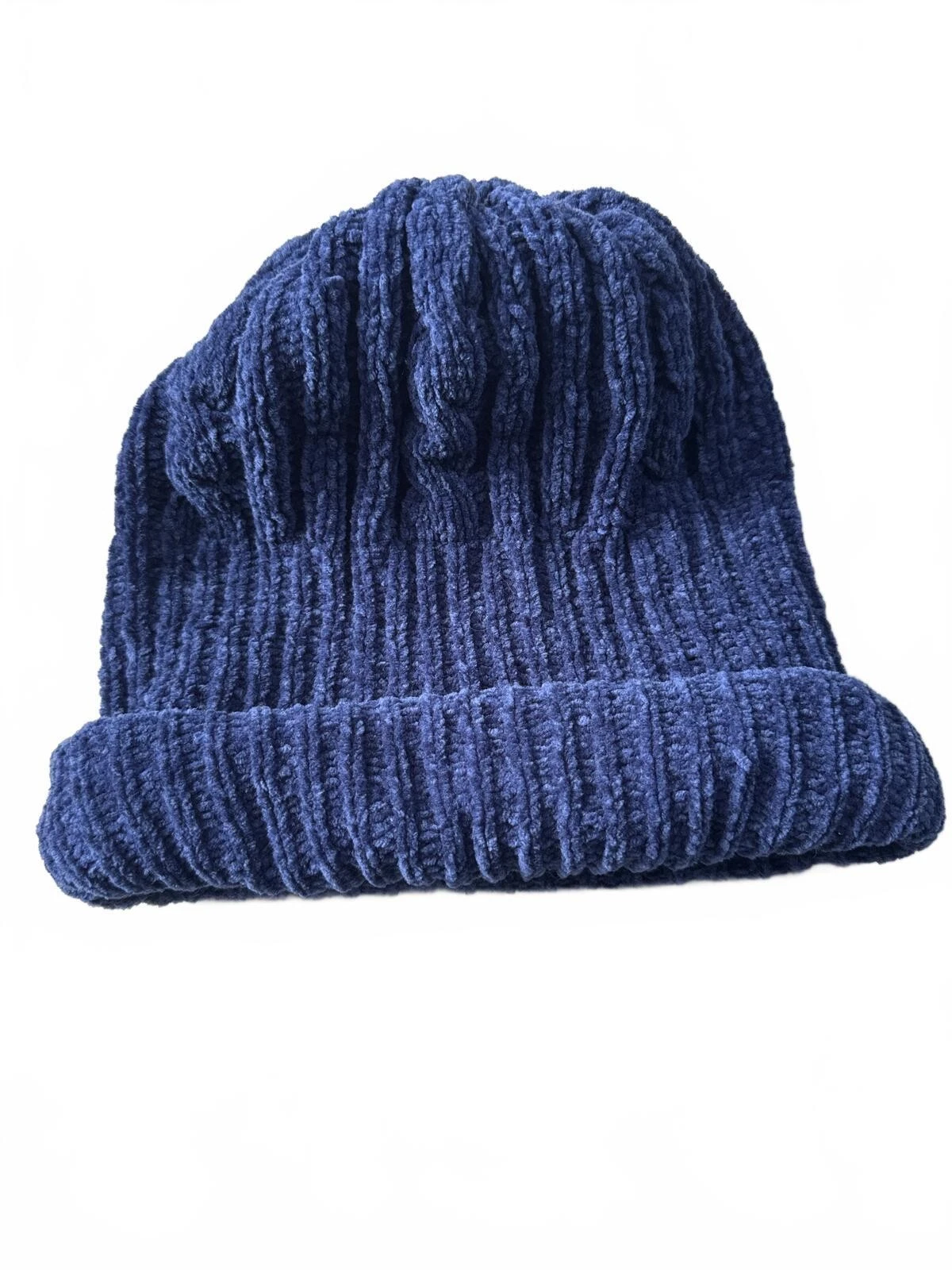 Vintage Blue Ribbed Acrylic Knit Beanie Hat