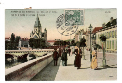 16130- Metz Wachtstraße mit Mittelbrücke und Blick a. ev. Kirche  1908