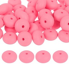 50Pcs 14mm Silicone Lentil Beads Loose Abacus Bead for DIY Bright Pink