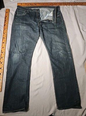 Levis 501 Jeans Mens 38x34 Blue Denim Straight Button Fly Grunge Western Pants