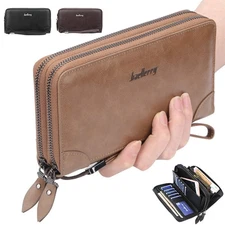 Men's Long Wallet Credit Card Holder Phone Purse Large Capacity Leather Handbag