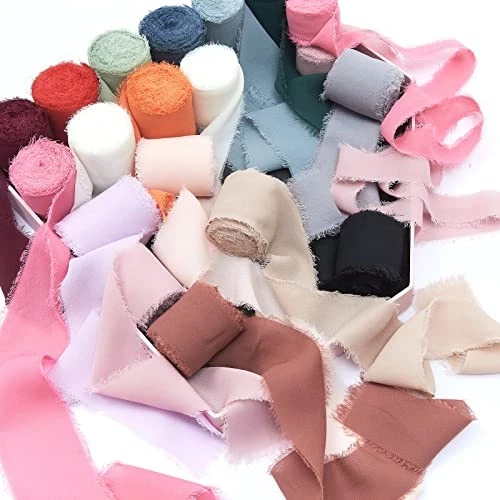 4 rolos de fita de seda chiffon franja feita à mão 1" L x 5 jarda por 1"x20 jarda vermelha - Imagem 3 de 4