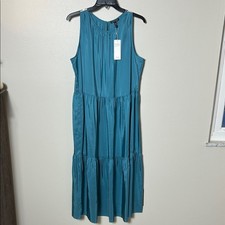 Eileen Fisher washed silk habutai tiered sleeveless dress NWT in River, M