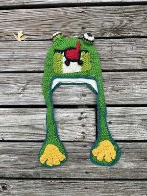VTG  Frog  Trapper Winter Knitted  Hat  Ski Wool Ear Flap  Tassels
