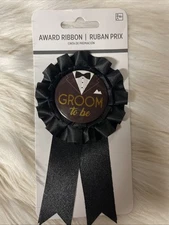 Amscan Inc. Solid Black "Groom to Be" Ribbon Tux Image ~ NIP