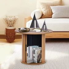 Modern Walnut End Table with Storage - Fluted Design Living Room Natural 