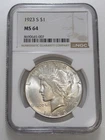 1923-S $1 PEACE SILVER DOLLAR NGC MS64