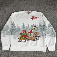 The Grinch Sweatshirt Mens Large White Christmas Graphic Fleece Mad Engine