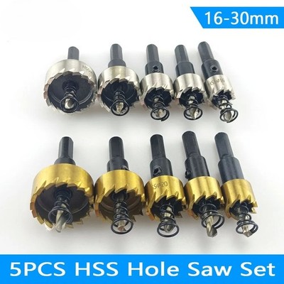 5Pcs 16-30mm HSS Hole Saw Set Titanium Coated Drill Bit Drilling Crown Wood Tool